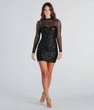 Perfection And Beauty Rhinestone Mock Neck Mini Dress