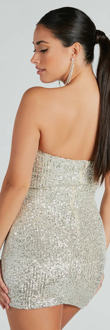 So Beloved Sequin Strapless Bow Mini Dress
