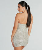 So Beloved Sequin Strapless Bow Mini Dress
