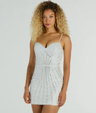 Step into winter chic with the Occasion For Sparkle Rhinestone Mini Party Dress, a white mini dress featuring an above-the-knee cut ideal for cocktail parties, festive gatherings, or clubwear.