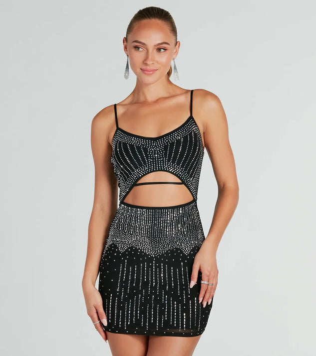 Glitzy Cutout Rhinestone Mesh Mini Party Dress | Windsor
