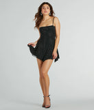 Make a bold statement in the Sparkling Perfection Rhinestone A-Line Mini Dress in black, the perfect summer dress for weddings, cocktail hours, nights out, and/or seasonal celebrations.