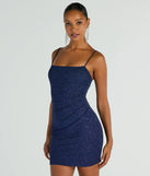 Flaunt your silhouette in the tight Key To Sparkle Glitter Mini Dress in navy blue, a bodycon dress that empowers your look with bold style and effortless edge.