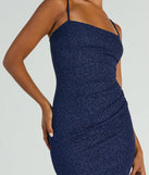 Flaunt your silhouette in the tight Key To Sparkle Glitter Mini Dress in navy blue, a bodycon dress that empowers your look with bold style and effortless edge.