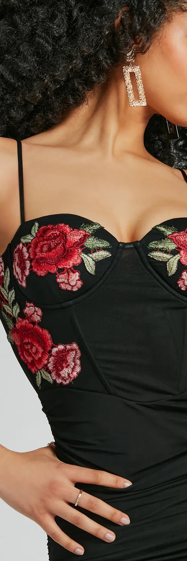 Floral Crush Sweetheart Applique Mesh Mini Dress