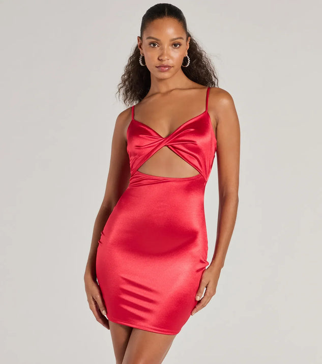 run the show cut out satin mini dress in red Strut To The Club Cutout Mini Dress