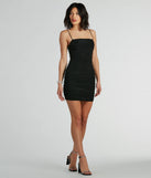 Make a bold statement in the Extra Chic Pearl Ruched Mesh Mini Dress in black, the perfect spring dress for weddings, cocktail hours, nights out, and/or seasonal celebrations.