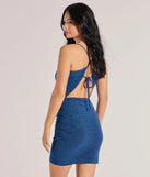 Flaunt your silhouette in the tight Sparkly Finesse Lace-Up Glitter Mini Dress in teal, a bodycon dress that empowers your look with bold style and effortless edge.