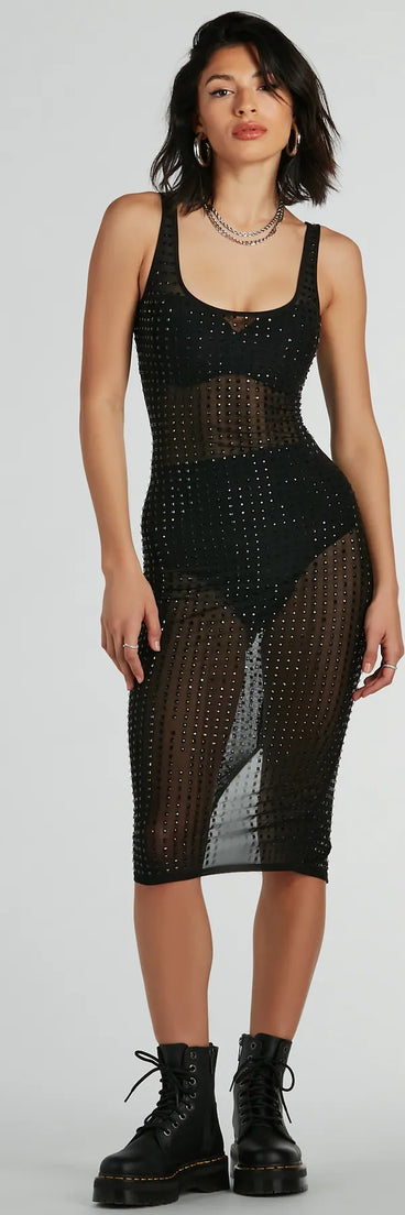 Dare To Reveal Scoop Neck Rhinestone Midi Dress