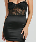 Sexy Allure Lace-Trim Satin Corset Mini Dress