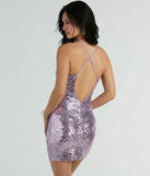 Make a statement in the She's The Gift Strappy Back Sequin Party Dress, a lavender bodycon dresses that blends unique design details with a tight silhouette for a head-turning holiday or New Year's eve dress.