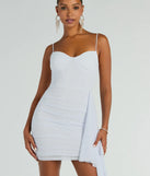 Make a bold statement in the Strut Around Glitter Mesh Mini Dress With Sash in white, the perfect summer dress for weddings, cocktail hours, nights out, and/or seasonal celebrations.