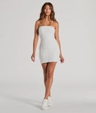 Flaunt your silhouette in the tight Chic Mesh Strapless Bodycon Mini Dress in white, a bodycon dress that empowers your look with bold style and effortless edge.