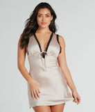 Flirty Attitude Lace Trim Satin Mini Dress