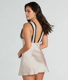 Flirty Attitude Lace Trim Satin Mini Dress