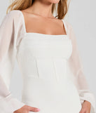 Make a bold statement in the Admiring Glances Long Sleeve Ponte Mini Dress in white, the perfect summer dress for weddings, cocktail hours, nights out, and/or seasonal celebrations.