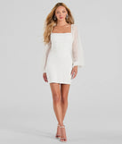 Step into seasonal chic with the Admiring Glances Long Sleeve Ponte Mini Dress, a white mini dress featuring an above-the-knee cut ideal for cocktail parties, festive gatherings, or clubwear.