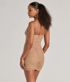 Flaunt your silhouette in the tight All Eyes On Me Rhinestone Mesh Mini Dress in nude, a bodycon dress that empowers your look with bold style and effortless edge.