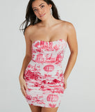 Cause A Scene Strapless Print Satin Mini Dress
