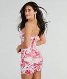 Cause A Scene Strapless Print Satin Mini Dress