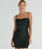 The Flawless Allure Cowl Neck Bodycon Mini Dress is a mini dress that will make a statement with its short hemline and on-trend details to have you ready for any event!