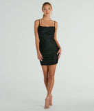 Make a bold statement in the Flawless Allure Cowl Neck Bodycon Mini Dress in black, the perfect summer dress for weddings, cocktail hours, nights out, and/or seasonal celebrations.