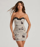 Step into winter chic with the Read All About It Newspaper Bodycon Mini Dress, a natural mini dress featuring an above-the-knee cut ideal for cocktail parties, festive gatherings, or clubwear.