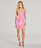 Make a bold statement in the Sparkling Cutie Strapless Bodycon Sequin Mini Dress in pink, the perfect spring dress for weddings, cocktail hours, nights out, and/or seasonal celebrations.