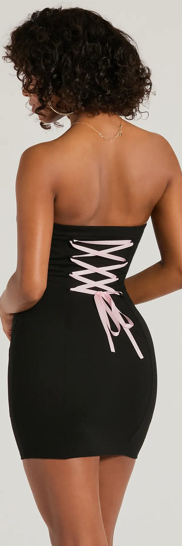 Flaunt your silhouette in the tight Irresistible Confidence Lace-Up Ponte Mini Dress in black, a bodycon dress that empowers your look with bold style and effortless edge.