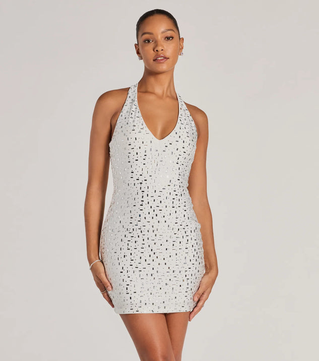 The Forever Sparkling V-Neck Halter Rhinestone Mini Dress is a mini dress that will make a statement with its short hemline and on-trend details to have you ready for any event!