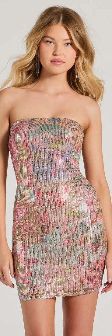 Statement Shimmer Sequin Floral Mini Dress