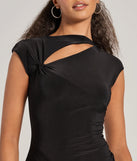 Step into winter chic with the Cutout And About Cap Sleeve Bodycon Mini Dress, a black mini dress featuring an above-the-knee cut ideal for cocktail parties, festive gatherings, or clubwear.