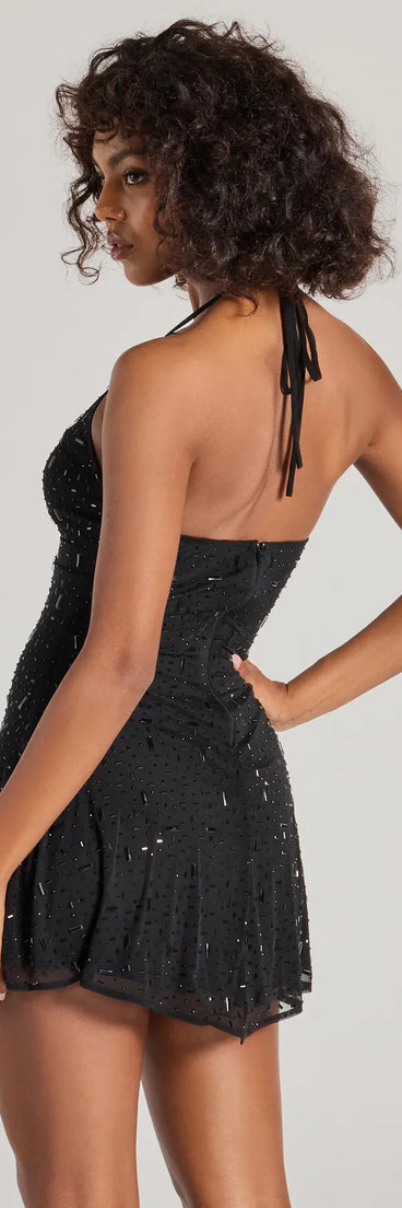 Own every entrance in the Glam Drama Rhinestone Mesh A-Line Mini Dress, a black party dress perfect for milestone birthdays and grad parties, or dancing through summer nights and unforgettable bachelorette celebrations.