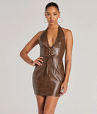 Step into seasonal chic with the Chic And Snatched Faux Leather Corset Mini Dress, a brown mini dress featuring an above-the-knee cut ideal for cocktail parties, festive gatherings, or clubwear.