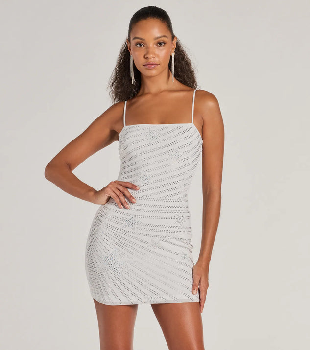 star and wide mesh mini dress Star Tonight Rhinestone Mesh Mini Dress