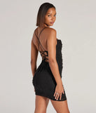 Flaunt your silhouette in the tight Luxe Design Lace-Up Pearl Rhinestone Mini Dress in black, a bodycon dress that empowers your look with bold style and effortless edge.