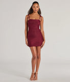 Make a bold statement in the Glamorous Nights Mesh And Crepe Ruched Mini Dress in wine, the perfect summer dress for weddings, cocktail hours, nights out, and/or seasonal celebrations.