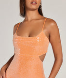 Revamp your 2025 wardrobe with this chic addition, the Sparkle Approach Cutout Bodycon Sequin Mini Dress in orange, perfect for elevating your style in the new year.