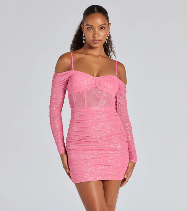 See Me Shining Glitter Off-The-Shoulder Mini Dress | Windsor See Me Shining Glitter Off-The-Shoulder Mini Dress | Windsor
