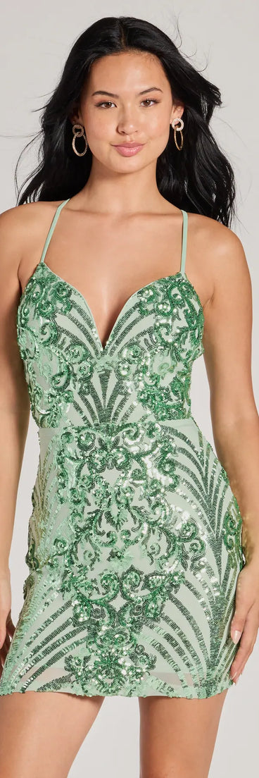 Turn heads in the beaming Let Me Glow Lace-Up Sequin Mini Dress, a stunning sage sequin dress designed to add sparkle and elegance to your next night out or special occasion.