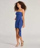 Revamp your 2025 wardrobe with this chic addition, the Glitzy Glow Glitter Strapless Bodycon Mini Dress in blue, perfect for elevating your style in the new year.