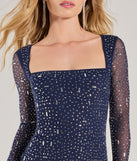 Feel ready for every dance floor moment or feed-worthy reel in the Dazzling Glam Long Sleeve Rhinestone Mesh Mini Dress, a navy blue homecoming dress designed to own your moment.