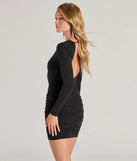 Flaunt your silhouette in the tight Perfect Shine Glitter Knit Long Sleeve Mini Dress in black, a bodycon dress that empowers your look with bold style and effortless edge.