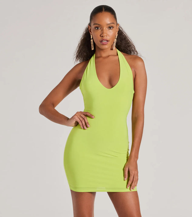 The Sultry Moves Plunging Halter Bodycon Mini Dress is a mini dress that will make a statement with its short hemline and on-trend details to have you ready for any event!