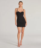 Make a bold statement in the Endless Glam Rhinestone Bow Corset Crepe Mini Dress in black, the perfect spring dress for weddings, cocktail hours, nights out, and/or seasonal celebrations.