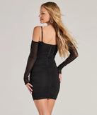 Flaunt your silhouette in the tight Iconic Vibe Cold-Shoulder Mesh Mini Dress in black, a bodycon dress that empowers your look with bold style and effortless edge.