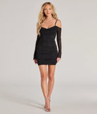 Make a bold statement in the Iconic Vibe Cold-Shoulder Mesh Mini Dress in black, the perfect summer dress for weddings, cocktail hours, nights out, and/or seasonal celebrations.