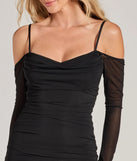 Bring high-impact style to your nightlife in the Iconic Vibe Cold-Shoulder Mesh Mini Dress, a bold black club dress made for dancing, parties, and unforgettable nights.