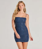 Step into seasonal chic with the Shimmer Vibes Glitter Mesh Bodycon Mini Dress, a navy mini dress featuring an above-the-knee cut ideal for cocktail parties, festive gatherings, or clubwear.