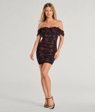 Make a bold statement in the Floral Aura Ruched Mini Dress in black, the perfect spring dress for weddings, cocktail hours, nights out, and/or seasonal celebrations.